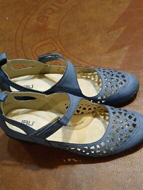 JBU Blue Laser-Cut Mary Jane Flats